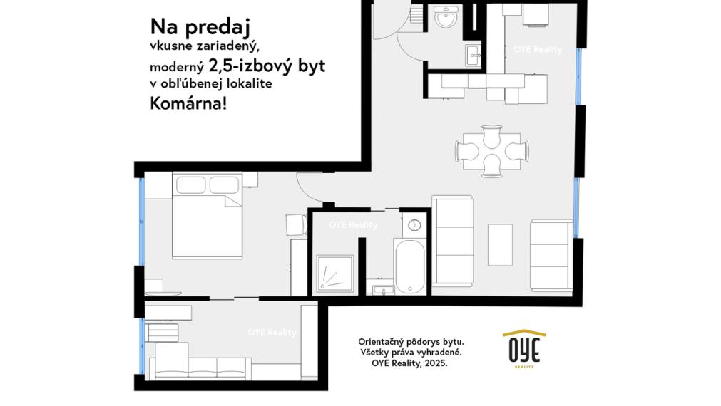   OYE Reality ponúka na predaj vkusne zariadený, moderný 2,5-izbový byt v obľúbenej lokalite Komárna!