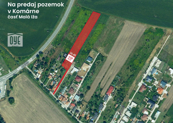 Na predaj stavebný pozemok s prístupovou cestou, prípojkou elektriny a so studňou v Komárne - 608 m2